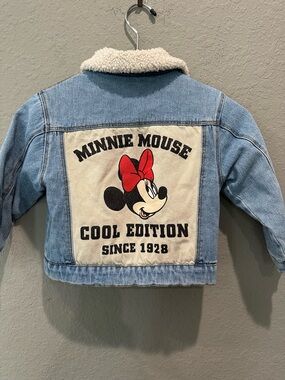 Zara X Disney Sherpa Lined Jean Jacket With Minnie On Back Sz 2-3 Years EUC